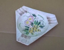 White Harvest Mid Century Modern Tricorn Stoneware Fruit Motif Large Ashtray VGC