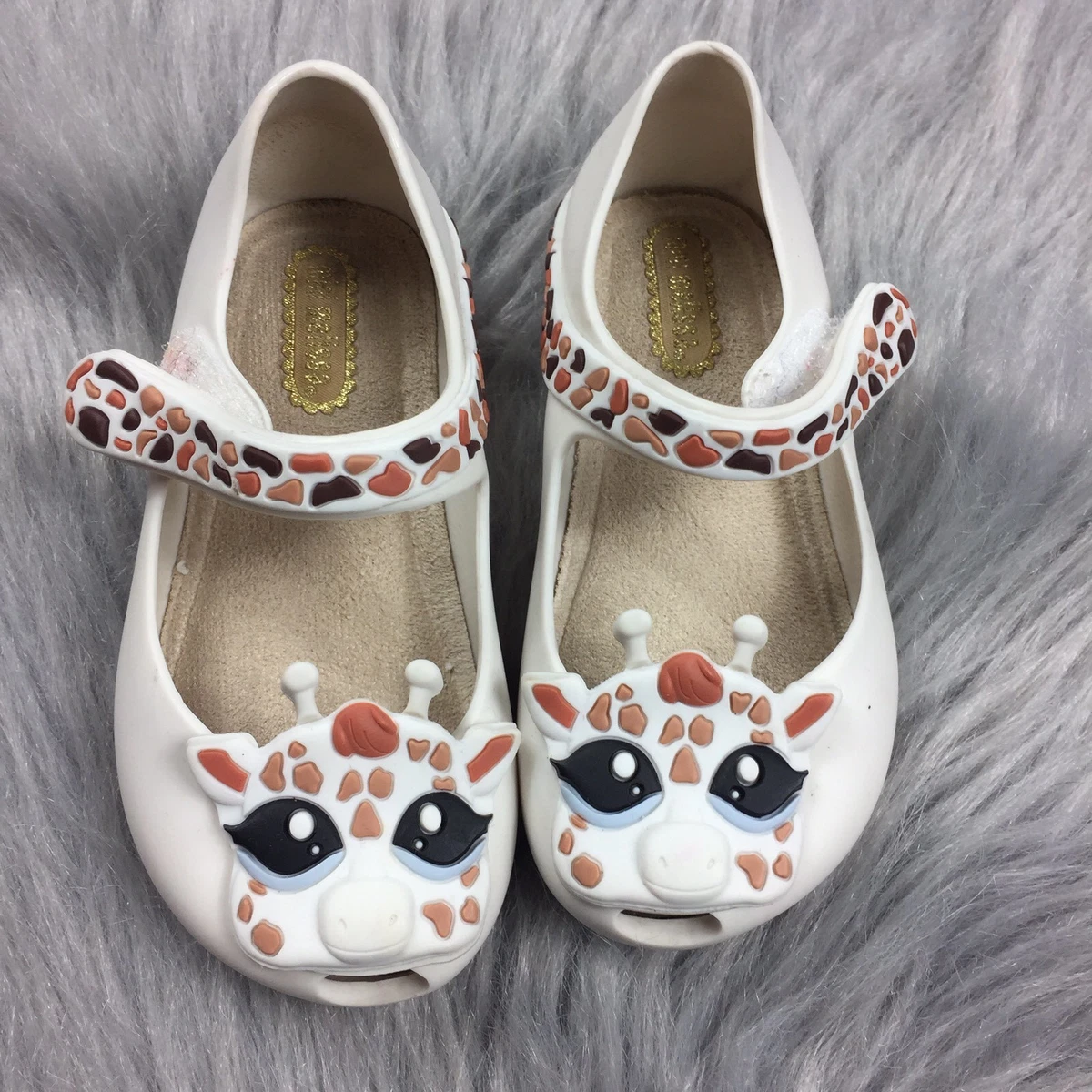 Mini Melissa Toddler Girls Cream Giraffe Animal Jelly Flats Shoes