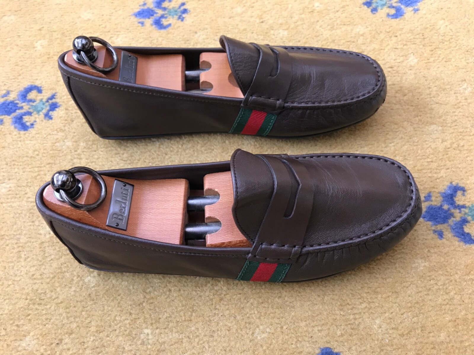 Gucci Loafers Shoes Drivers Brown Leather Mens UK 5.5 US 6.5 39.5 Web Green Red thumbnail 6