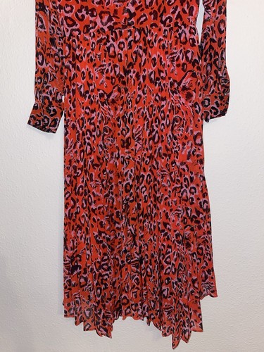 Whistles Red Jungle Cat Animal Leopard Print Pleated Midi Dress UK 8 / EU 36 - Bild 17 von 20