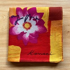 HANDKERCHIEF VINTAGE JAPAN ART LOTUS FLORAL COTTON MEN'S POCKET SQUARE 17" A1101