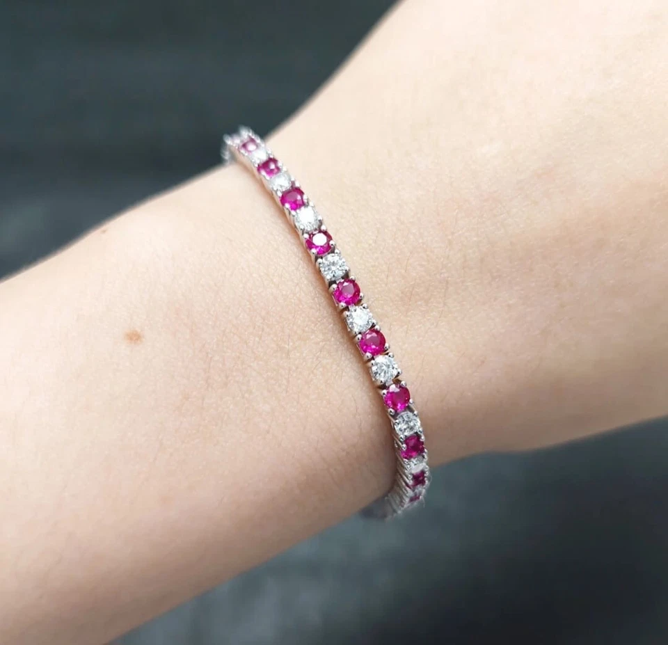 Ruby and Moissanite Round Tennis Bracelet Platinum Over Sterling Silver 7 Inch - Image 3 of 4