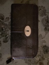 FOSSIL MADDOX MARLOW BROWN LEATHER BIFOLD FLAP CLUTCH PURSE WALLET VINTAGE 