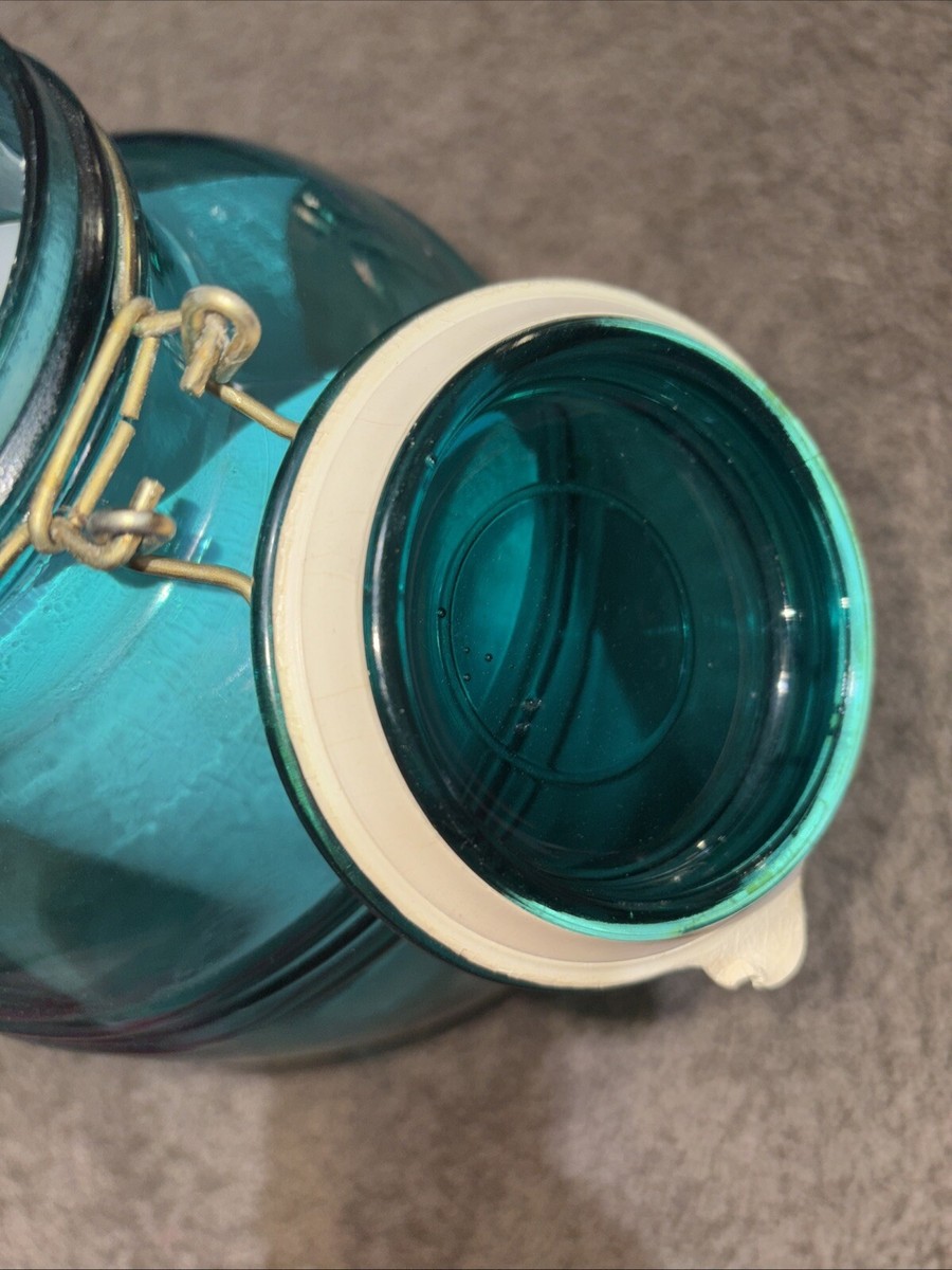 Cracker Barrel 4 Quart Aqua Blue Glass Canister Jar Cookies Flour