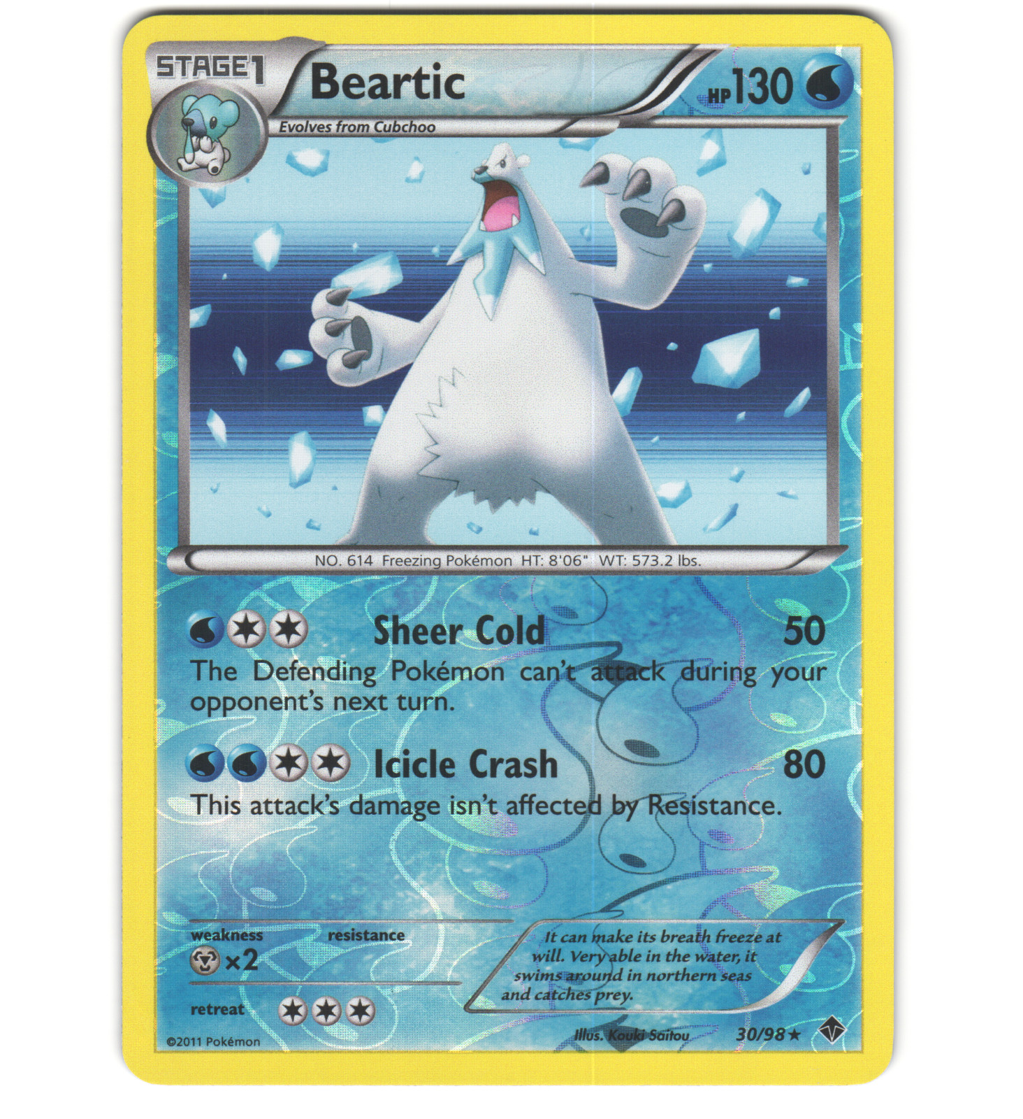Pokemon 2011 Near Mint NM Beartic Emerging Powers REVERSE 30/98 Card