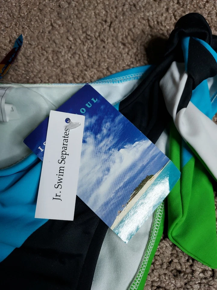 Pantalones de bikini Island Soul pequeños azules verdes y blancos a rayas Island Soul nuevos con etiquetas Foto 4 de 4