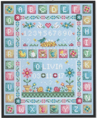 QUILTED BABY SAMPLER--Birth Record--ABC's--123's--Counted Cross Stitch Pattern