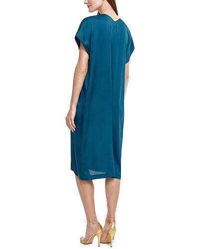 $144 TRAJE DE BAÑO GOTTEX CAFTÁN/TÚNICA/ENCUBRIMIENTO TOQUE DORADO CUELLO EN V VERDE AZULADO MIDI TALLA S - Imagen 2 de 10