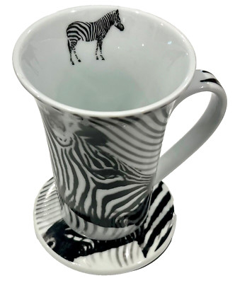 Wild Cafe Paul Cardew Zebra Porcelain Coffee Latte Mug wi/Coaster 2008