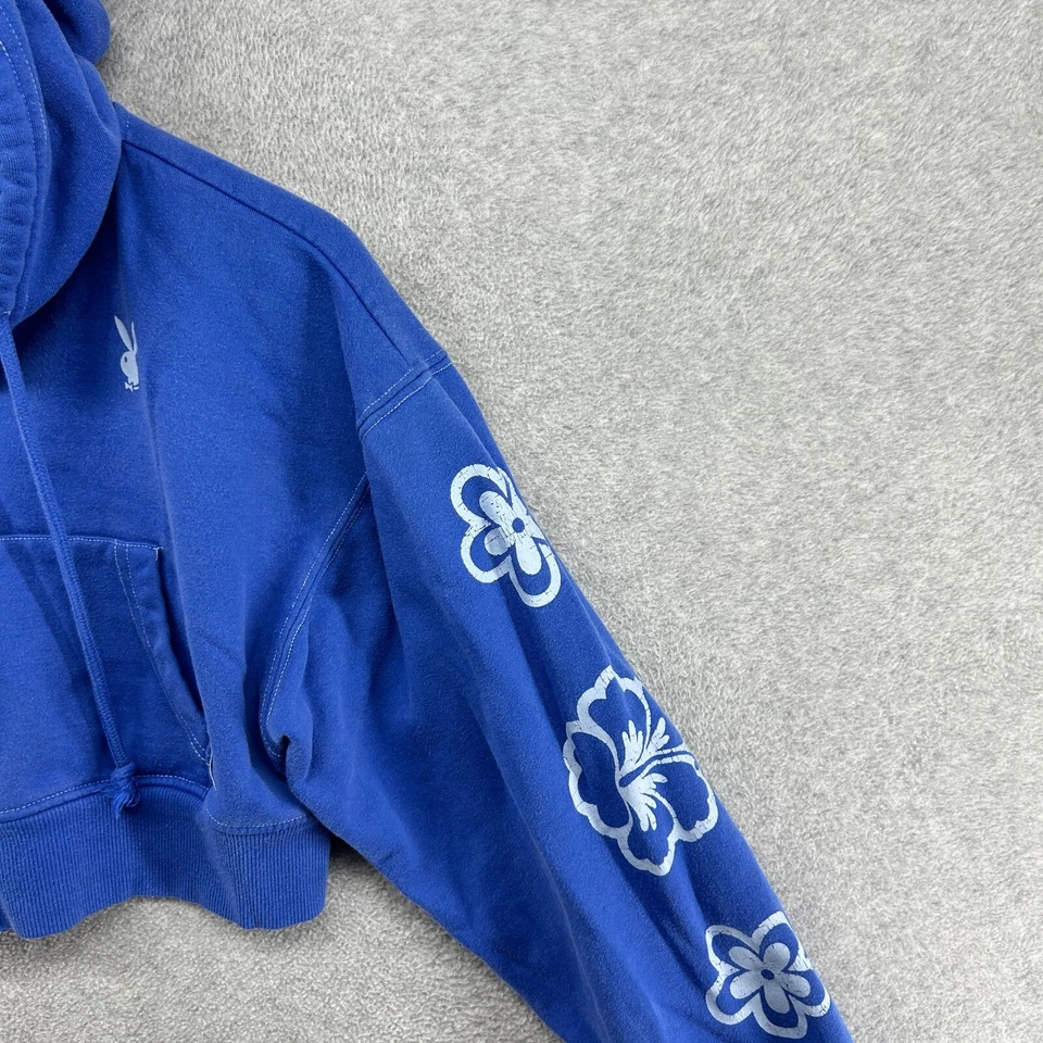 Playboy Hoodie Womens Size XS Blue Long Sleeve Pac Sun Cropped Full Zip - Image 3 of 4