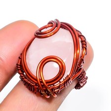 Rose Quartz Gemstone Copper Ring Handcrafted Wire Wrap Very Pretty Jewelry 6" o6