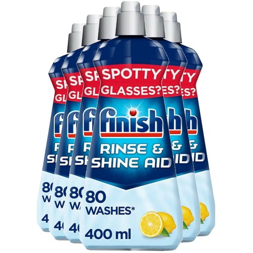 6 x Finish Liquid Dishwasher Rinse Aid Lemon Sparkle 400ml QuickDry