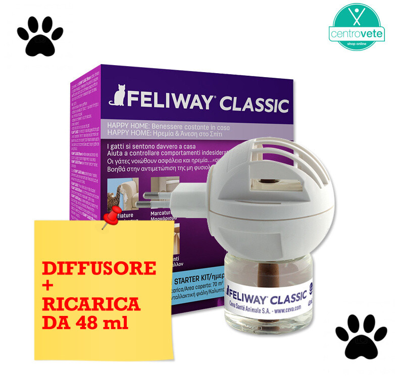 Ceva  FELIWAY  Classic → Diffusore + Ricarica 48 ml - Rilassa i Gatti in casa 