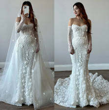 Lace Mermaid Wedding Dress with Detachable Train Long Sleeves Sweetheart Ball