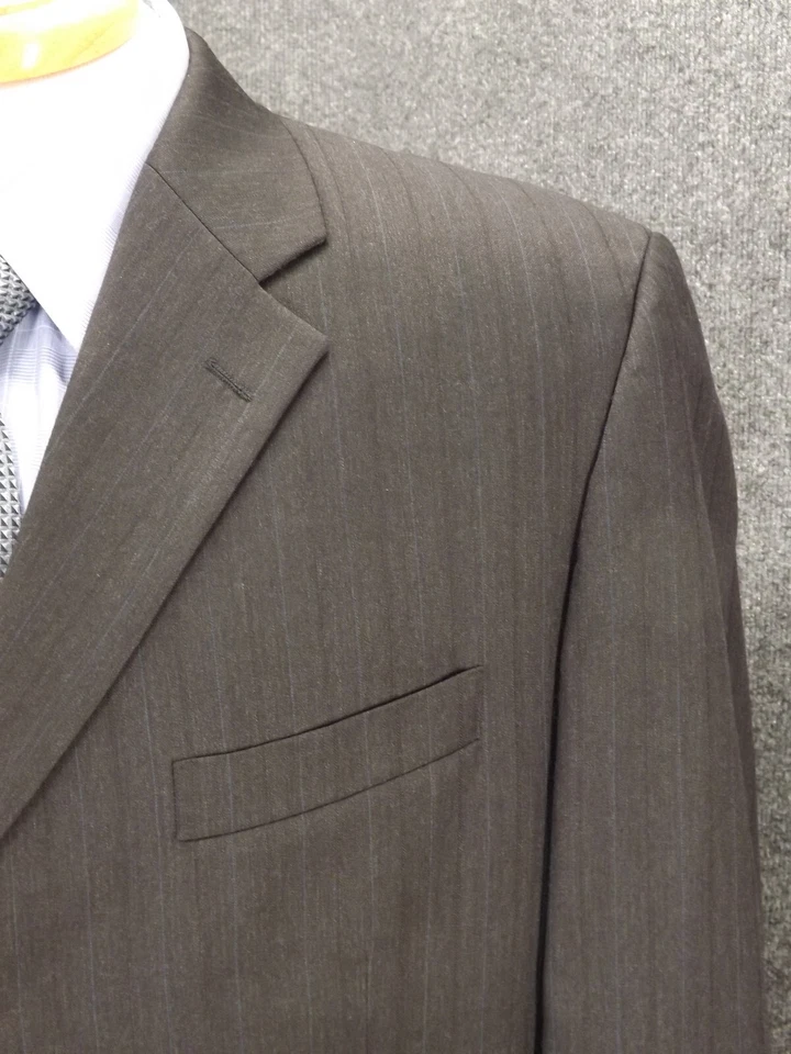 Jones New York Suit 44R Gray Blue Striped 36x29 Pants 100% Wool 3 Btn Jacket - Image 3 of 4