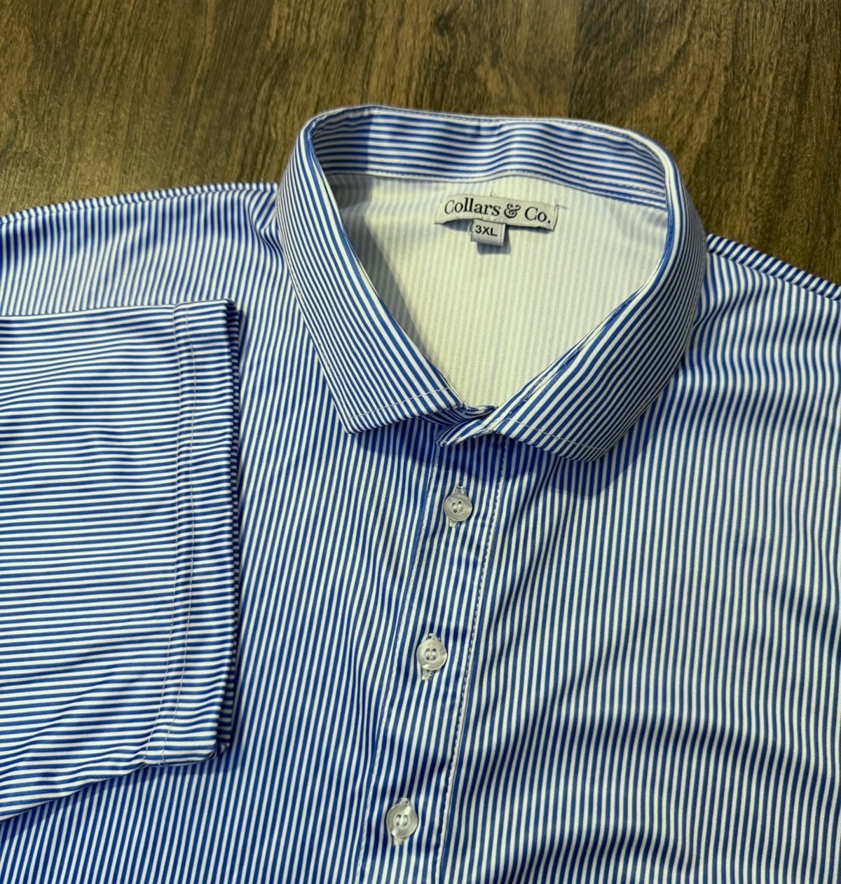 Collars and Co Men's Dress Collar Stretch Polo Shirt Size 3XL Blue White Stripe