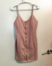 IRIS Pink Solid Scoop Neck Spaghetti Strap Bodycon Mini Dress M Zipper