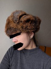 Real Fur Winter Hat, Brown Women's Vintage Made In China, Small Size 55