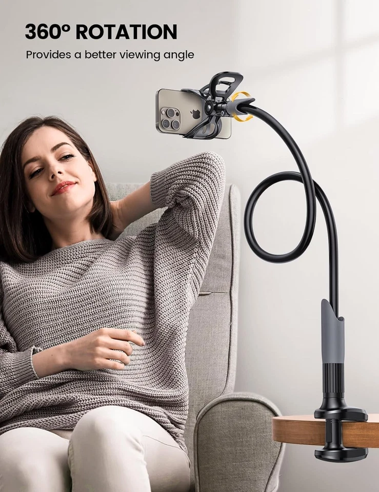 Soporte de teléfono de cuello de cisne Lamicall para cama - Clip de abrazadera de montaje para teléfono celular, flexible Foto 3 de 4