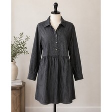 NEW Nine West Large Charcoal Denim Shirt Dress Button Front Long Sleeve