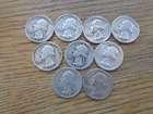 9 VARIOUS DATES WASHINGTON P & D SILVER QUARTER COINS