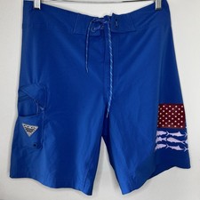 Columbia PFG Fish Series Swim Board Shorts Blue American Flag Men s 32 Outdoor