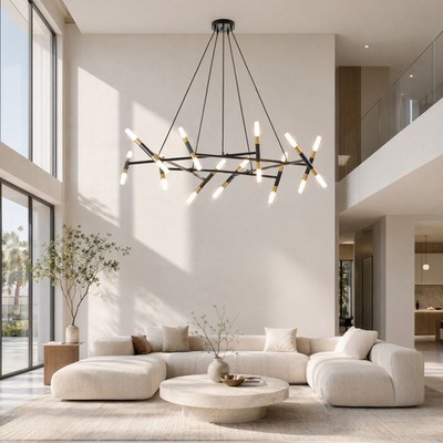 40'' Pendant 20 Light Sputnik LED Chandelier for Living Room Black Gold Fixture