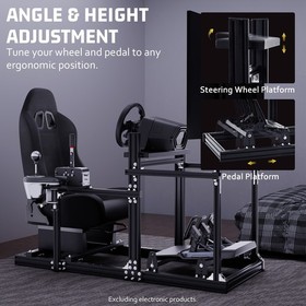 Hottoby 3060 Aluminum Racing Sim Cockpit Stand With Black Seat TV Stand Logitech