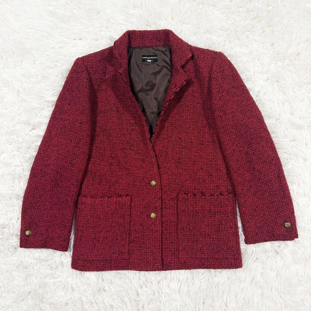 Giacca sartoriale CHANEL tweed rosso con bottoni oro cocco taglia 6