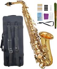 Beginner Alto Saxophone, E Flat - Complete Starter Kit with Case  10 Reeds, for