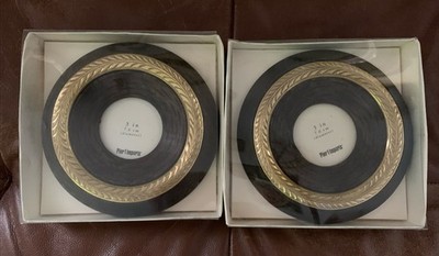 Two Pier 1 Imports 3'' Photo Insert 6'' Round Picture Frames Brass & Wood New