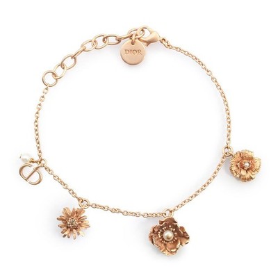 Dior D-Millefiori Blumen Perlenarmband Roségold 5,9 Zoll Handgelenk verstellbar