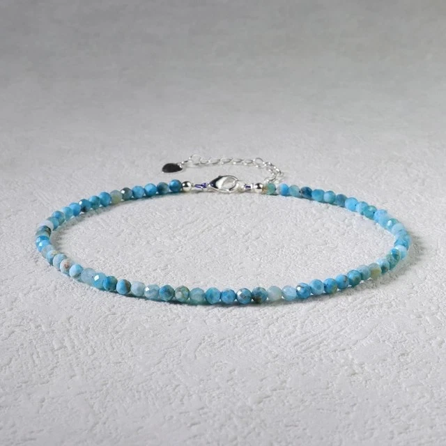 天然 3 米 Larimar 串珠踝手链女式精致极简主义礼物治疗 — 第 2/3 张图片
