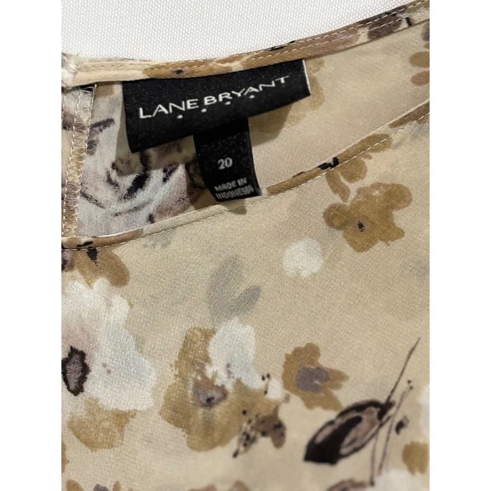 Top Lane Bryant Mujer Talla 20 Floral Neutros Columpio Gasa Volantes Boho Carrera Foto 3 de 4