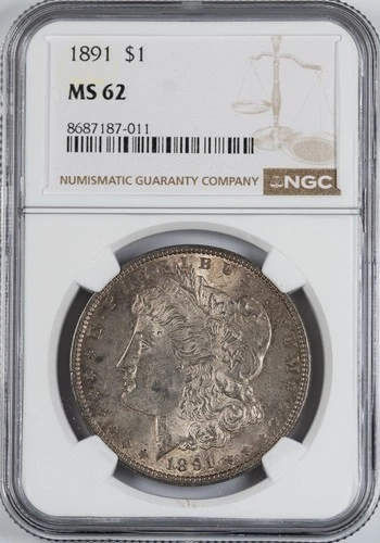 Certified 1891 Morgan Silver Dollar NGC MS62 $1