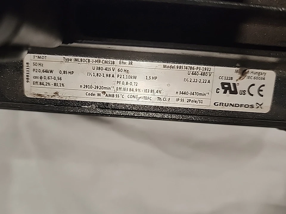 Bomba Grundfos CM5-4 P-R-I-E-A00E J-A-A-N ML80CB-J-H3-CMS1B (TBI) Foto 2 de 3