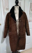 Cappotto invernale lungo caldo pelle di pecora scamosciata shearling marrone scuro 8 10 S 