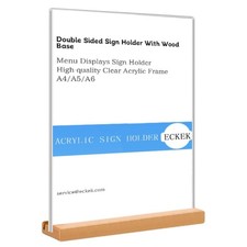 Acrylic Sign Holder A4 Menu Display Double Sided Wood Base Table Top Stand