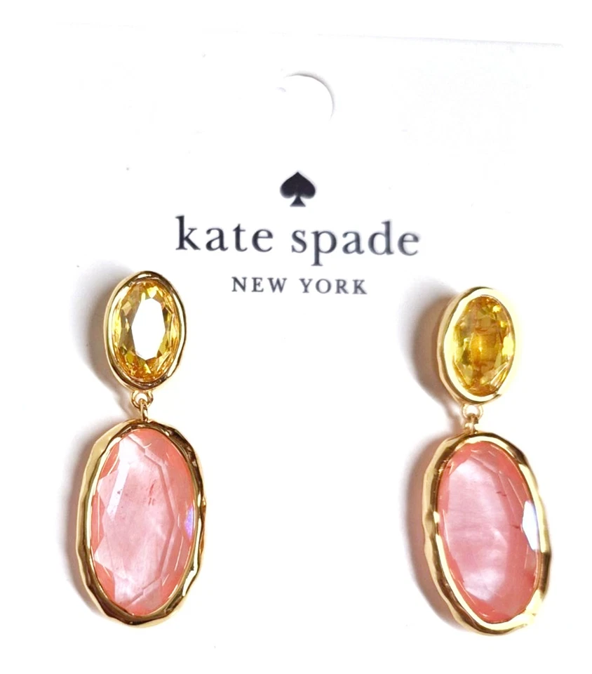 Kate Spade High Shine Double Drop Earrings Pink Multi Cubic Zirconia KL454 New - Image 3 of 4