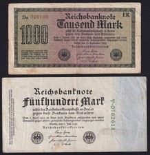 Germany 500 1000 Mark 1922 Vintage Lot 2 Old Money Banknote Currency Collection