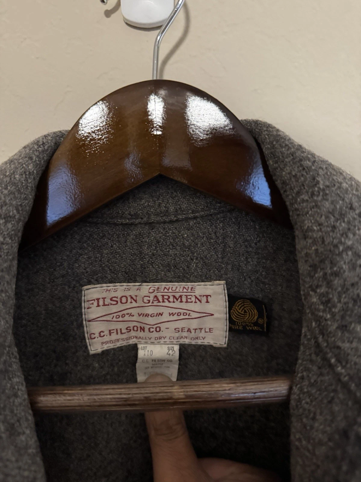 Filson Mackinaw Men's Wool Cruiser Jacket 42 44 Grey Style 110 80s Woolmark image 2