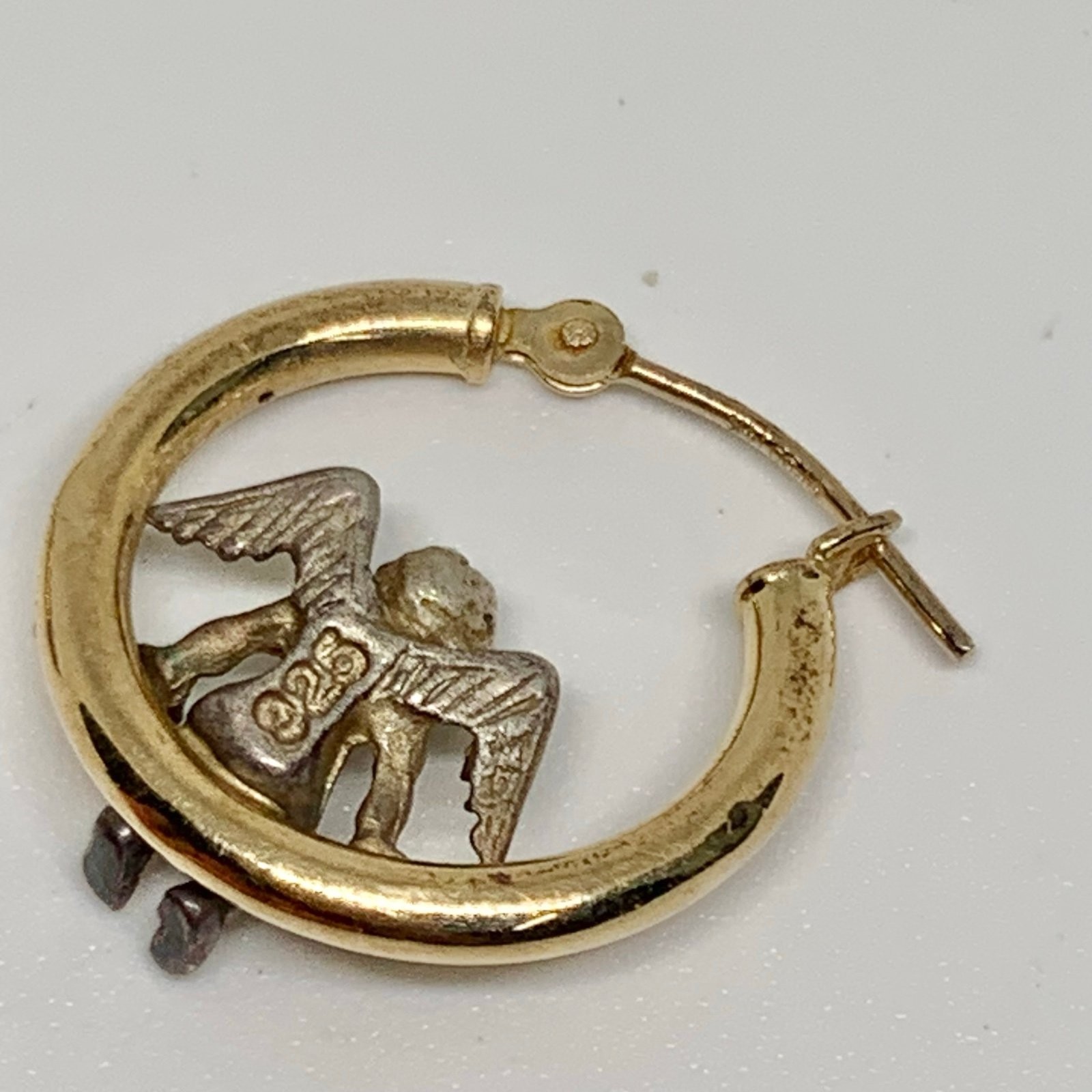 Vintage 14k gold Angel Hoop Earrings 925 sterling… - image 5