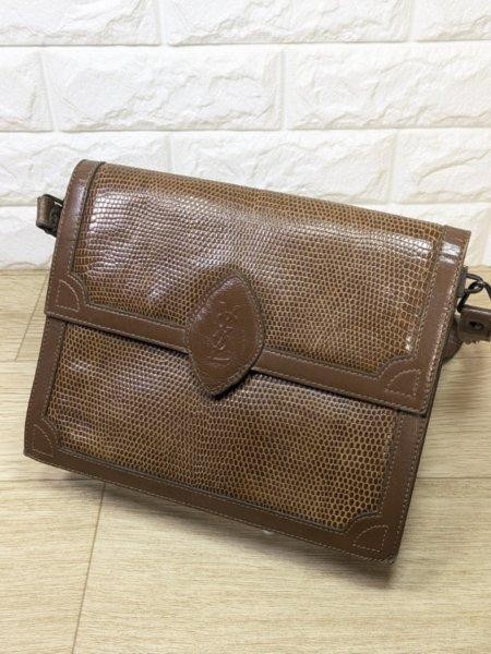Borsa a tracolla YSL Yves Saint Laurent Lizard marrone importazione Giappone rara