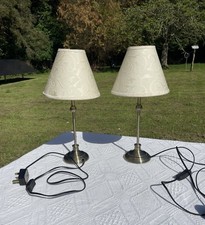 Pair Dunelm Brass Effect Bedside Lamps Cream Shades Traditional Table Lamps Used