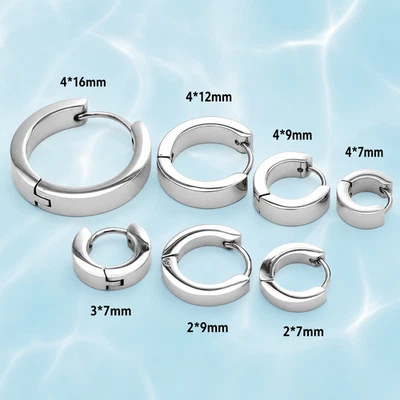 Klappcreolen Edelstahl Damen Herren Huggie 7-16mm Gold Silber Schwarz Rosegold - Bild 1 von 4