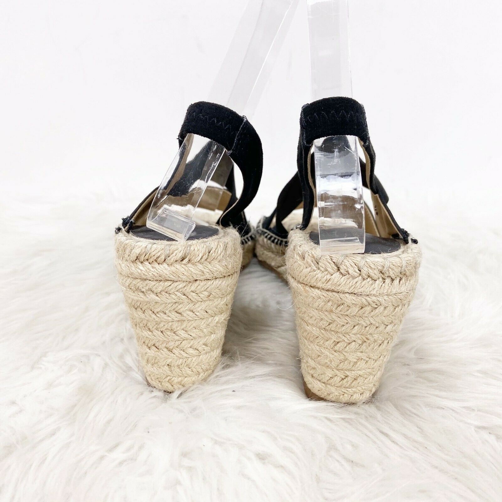 APL Sandali donna Adrienne Vittadini 7 M neri con cinturino creta espadrillas zeppa