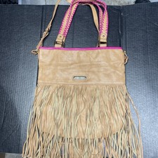 Steve Madden Shoulder Bag Soft Brown Leather Fringe Crossbody Boho Western Pink