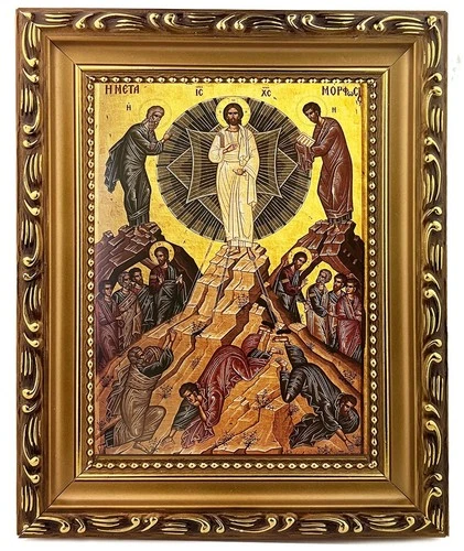 Transfiguration Icon Authentic Greek Orthodox Byzantine Icon  9 3/4" Framed Stan