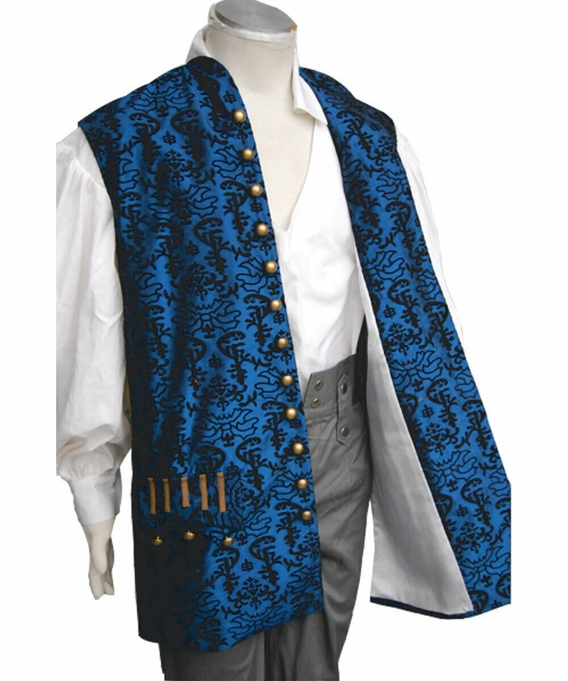Pirates of The Caribbean 4 Jack Sparrow Cosplay Costume Halloween Blue Vest Only - Image 3 of 4