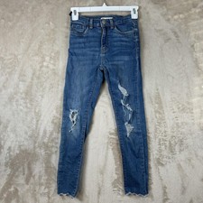 Levis 720 High Rise Super Skinny Jeans Girls 8 Blue Distressed Raw Hem